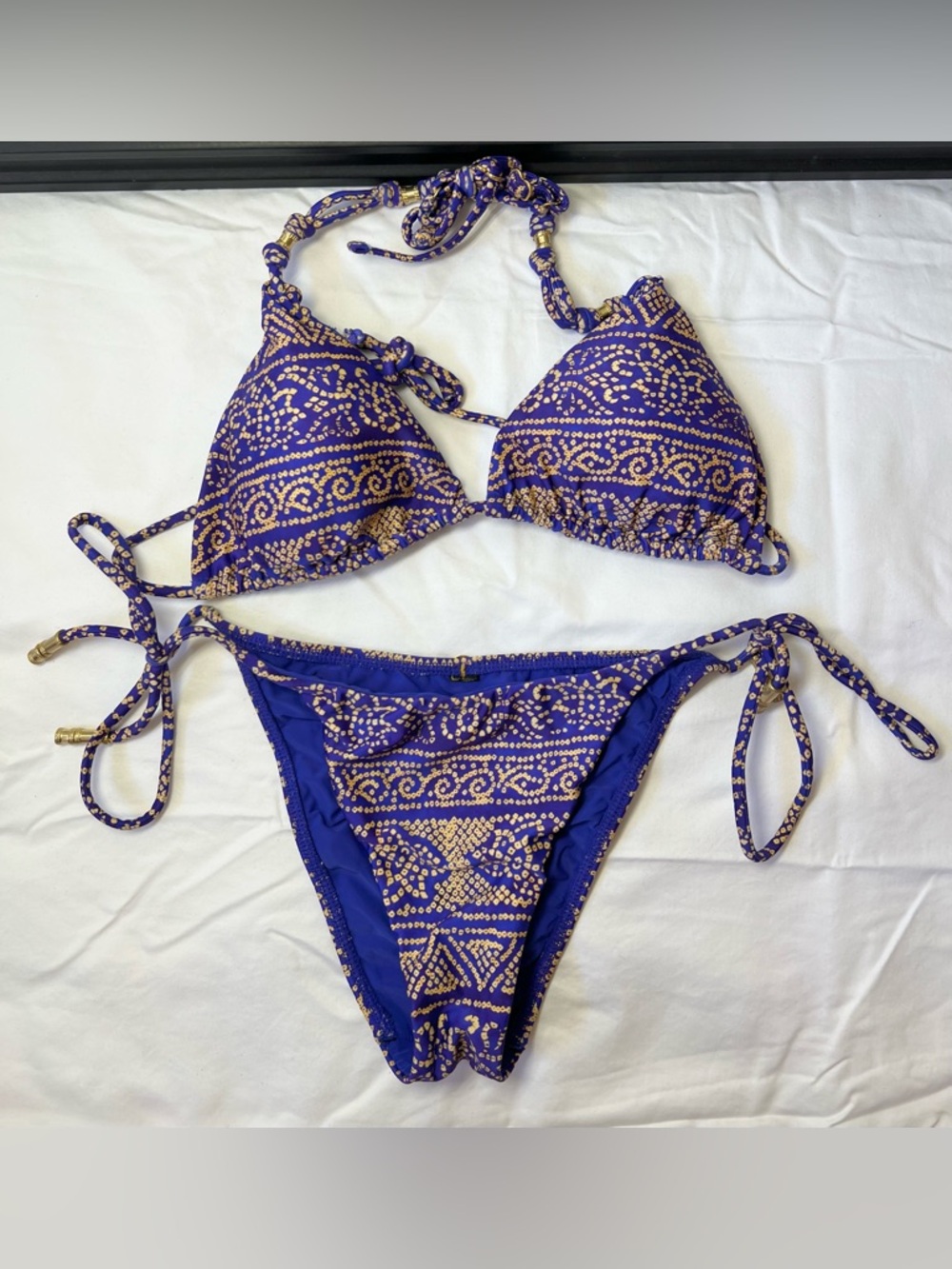 ViX Paula Hermanny Purple Gold Triangle Bikini Set Top & Bottom Medium